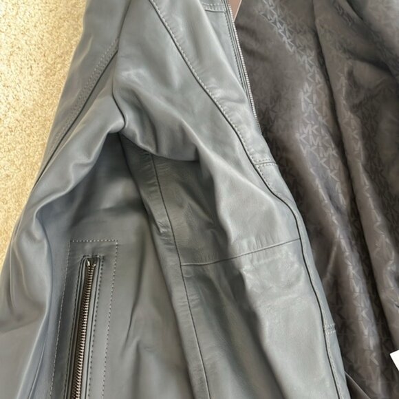 NWT MICHAEL KORS MENS Genuine Lambskin Leather dark gray Racer 💗💗💗💗💗💗 - Picture 10 of 11